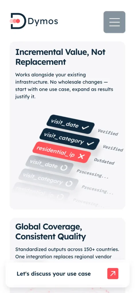 Vue mobile d'une bento section sur Dymos.ai