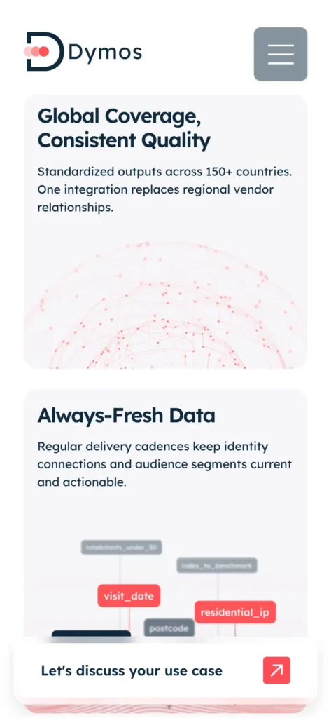 Vue mobile d'une bento section sur Dymos.ai
